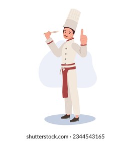 Full Length Smiling Male Chef Character Giving Thumb Up. chef Giving Approval Gesture. Flat vector cartoon illustration