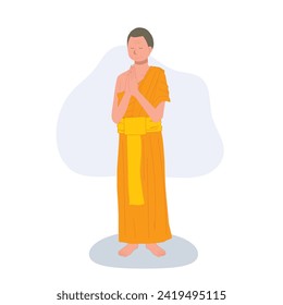 Full length standingThai monk praying.