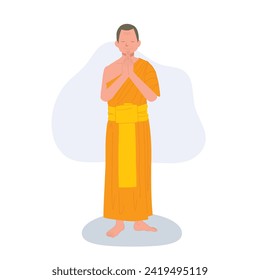 Full length standingThai monk praying.