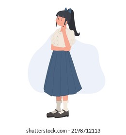 Full length of Thai student girl is thinking. figure out the problem. Vector illustration