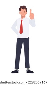 Largo de Thumbs Up Businessman. Ilustración de dibujos animados de vector plano