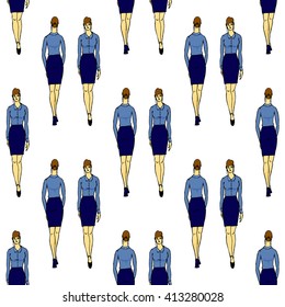 Full length of woman seamless background pattern. Hand drawn vector stock illustration