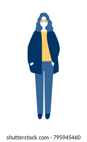 Full length of a women's silhouette dressed in coat standing. Vector illustration
