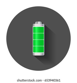 Full level battery charge level indicator. Vector illustration with long shadow.