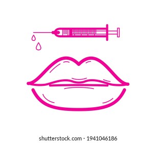 Icono de inyección de labios completos. Los labios estéticos sexys con relleno. Ilustración vectorial simple.