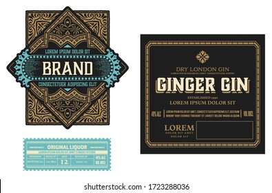 Full Liquor Label Design with Front and Back Sides. Vector Layered