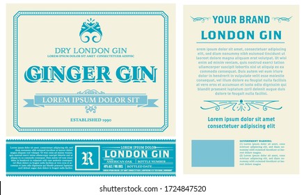 Full Liquor Label Design With Front And Back Sides. Vector Layered