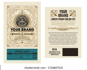 Full Liquor Label Design with Front and Back Sides. Vector Layered