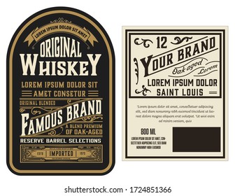 Full Liquor Label Design with Front and Back Sides. Vector Layered