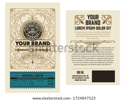 Full Liquor Label Design with Front and Back Sides. Vector Layered