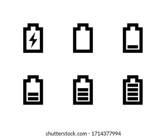 Full and low battery icon set. Simple black charge indicator sign collection, accumulator logo isolated on white background. Editable stroke. Vector illustration for web, mobile app, ui design