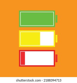 Full and low battery icon set. Simple color charge indicator sign collection, accumulator logo isolated on white background. Vector illustration for web, mobile app, ui design