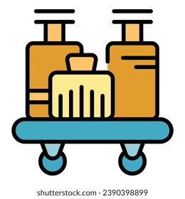 Full luggage trolley icon outline vector. Travel cart. Bag carry color flat