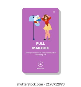 Full Mailbox Vector. Mail Box, Post Junk, Stuffed Letter, Letterbox Postal, Postbox Postage, Paper Delivery Full Mailbox Character. People Flat Cartoon Illustration