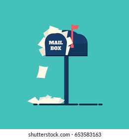 Full Mailbox,letter Box,flat Design,illustration,vector.