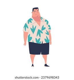 Full Man Character with Plump Body in Shirt Standing and Smiling Vector Illustration