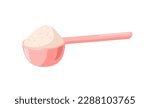 Full measuring spoon of sugar heap. Sweet cooking baking ingredient pile in kitchen measurement scoop, ladle tool. Adding spoonful sweetener. Flat vector illustration isolated on white background