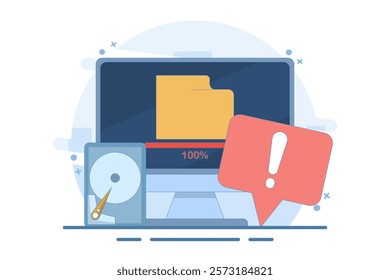 Full memory concept. File storage space is full. Can be used for landing page, template, web, homepage, poster, banner. Flat vector illustration on background.