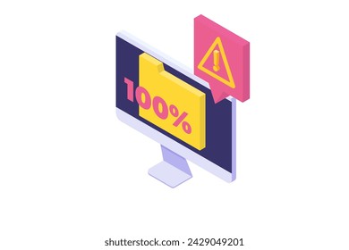 Full memory. Storage space file is full concepts. Isometric Vector illustration. Can use for, landing page, template, web, homepage, poster, banner.