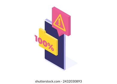 Full memory. Storage space file is full concepts. Isometric Vector illustration. Can use for, landing page, template, web, homepage, poster, banner.