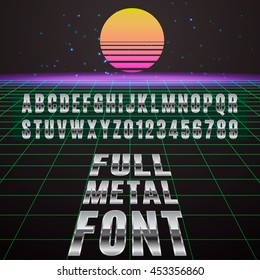 Full metal font. Stylish font simulating chromed metal.