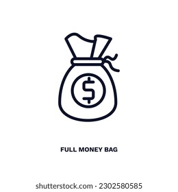 full money bag icon. Thin line full money bag icon from commerce and marketing collection. Outline vector isolated on white background. Editable full money bag symbol can be used web and mobile