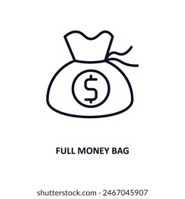 full money bag outline icon.  Thin line icon from commerce collection. Editable vector isolated on white background