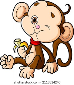 The full monkey is eating banana too much while sitting of illustration