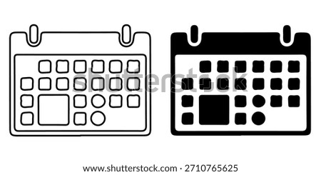 Full monthly calendar grid with a few selected dates marked with different shapes like squares and circles indicating various event types or important schedules