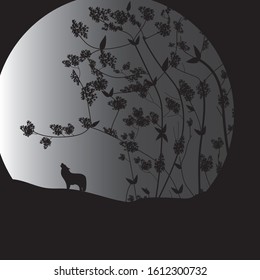 Full moon background with growling wolf vector illustration