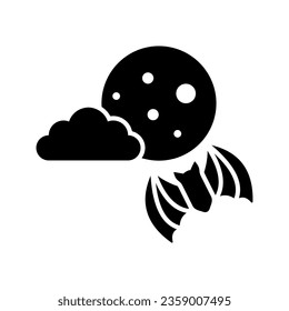 Full moon and bat, vampire, halloween line icon, halloween concept, horror night vector sign on white background.