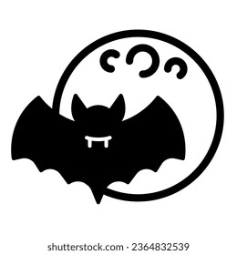 Full moon and bat, vampire, halloween solid icon, halloween concept, horror night vector sign on white background, glyph style icon for mobile concept and web design. Vector graphics