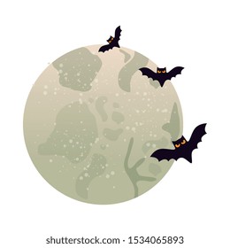 full moon with bats flying isolated icon vector illustration design