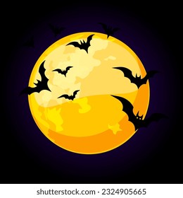 Full moon and bats for greeting card. Halloween illustration