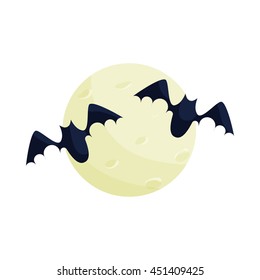 Full moon and bats icon in cartoon style on a white background