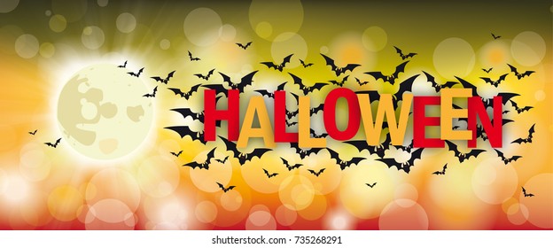 Full moon with bats and text Halloween.  Eps 10 vector file.