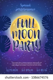 Full Moon Beach Party Flyer. Vector Design EPS 10