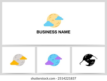 Full Moon Behind Clouds Logo Design