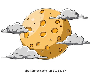 full moon behind cloudy night sky isolated vector illustration on white background