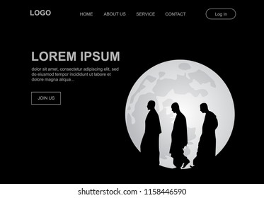 Full moon and Buddhist monks, illustrative landing page template