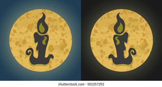 Full Moon with candle on a Blue and black Sky. Vector halloween Illustration
