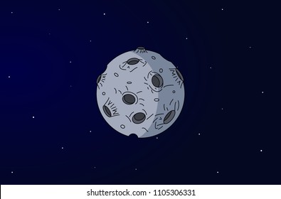 Full moon cartoon on star background. Vector illustration