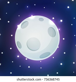 full moon cartoon on star background vector illustration