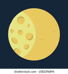 Full moon in cartoon style on a dark blue sky.Vector illustration.