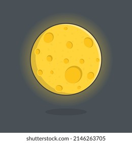 Full Moon Cartoon Vector Illustration. Moon Flat Icon Outline