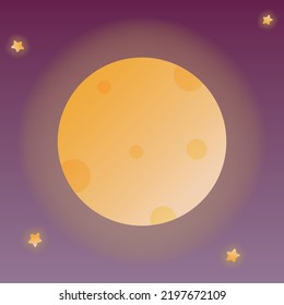 Full Moon Cartoon Vector Illustration. Moon 3d Icon With Glow And Stars
