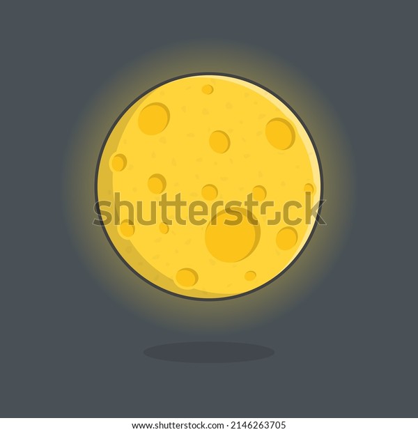 Full Moon Cartoon Vector Illustration. Moon Flat\
Icon Outline