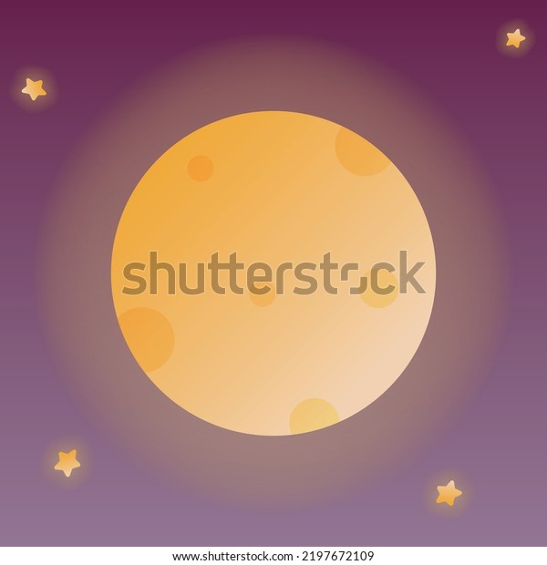 Full Moon Cartoon Vector Illustration. Moon 3d Icon\
With Glow And Stars