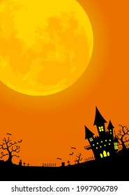 full moon and castle silhouette of halloween night