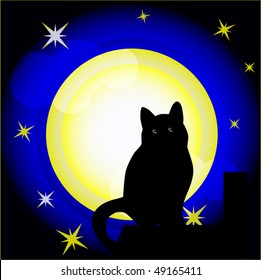  full moon and cat. eps 10